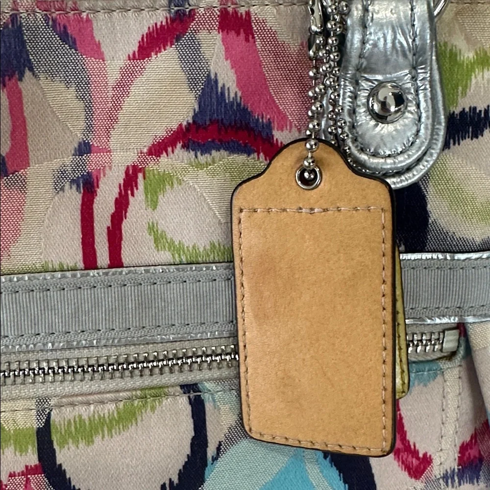 Coach Poppy Ikat Print Tote with Silver Trim - Picture 11 of 12